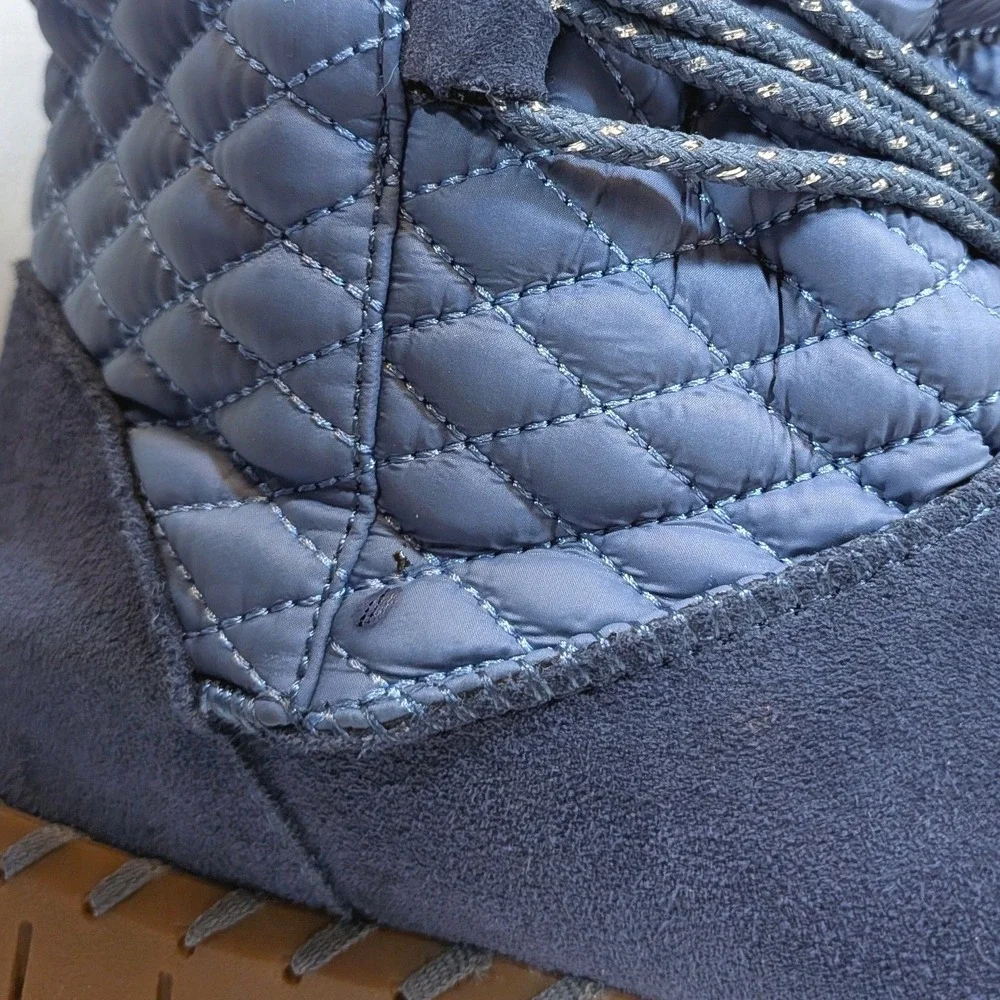 Muk Luks Blue Quilted Suede Boots; Faux Fur Lined Winter Snow Shoes